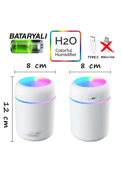 Genel Markalar Araç İçi H2O RGB Nemlendirici Kablolu | Şarjlı Buhar Makinesi | Beyaz LED Işıklı Mini