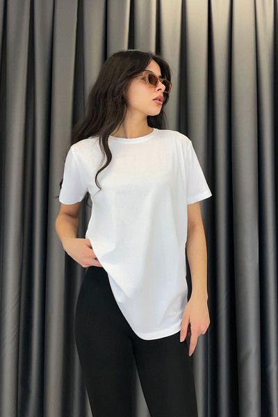 BEBE PLUS Round Neck Basic T-Shirt - Ecru Ekru