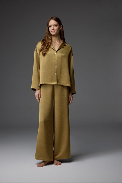 BONJOUR MADAME Dokuma Viskon Gömlek Yaka Pijama Takım BM-1813