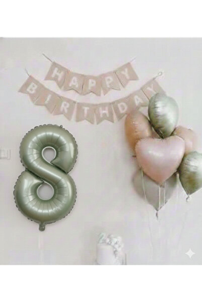Çemrek Süs Parti Mold Green Foil Balloon Kraft Happy Birthday Banner and Crea...