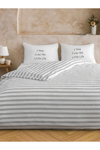 LC Waikiki Black Striped Double Duvet Cover Set