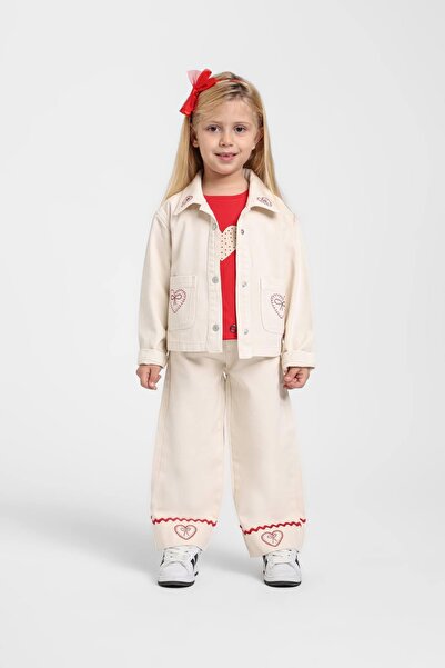 Escabel سترة كريمية مطرزة على شكل قلب للفتيات الصغيرات من عمر 1-5 سنوات D دنيم