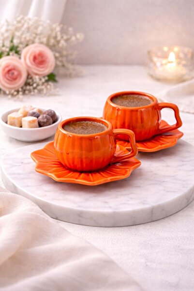 YzHome 2-Person Ceramic Orange Daisy Coffee Cup Set 100ml