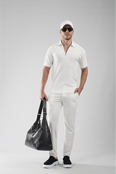 king brich Regular Fit T-Shirt and Pants Set with Zipper Collar