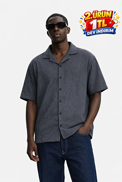 DAMGA JEANS Men's Summer Oversized Black Linen Shirt