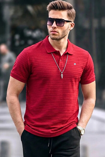 COMBİNE MİCHAİL Men's Basic Red Comfort Polo Neck T-Shirt
