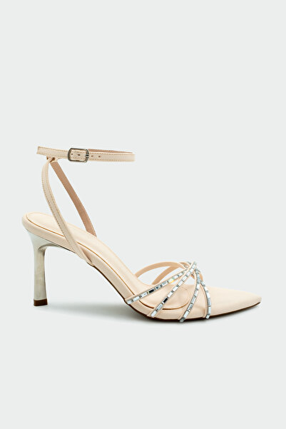 LAMİNTA Skate Crystal Stone Skin Satin Women's Heeled Shoes