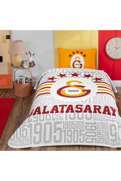 Taç Lisanslı Galatasaray 5 Yıldız Logo Tek Kişilik Pamuk Pike Takımı