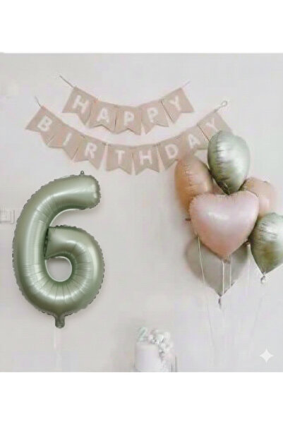 Çemrek Süs Parti Mold Green Foil Balloon Kraft Happy Birthday Banner and Crea...