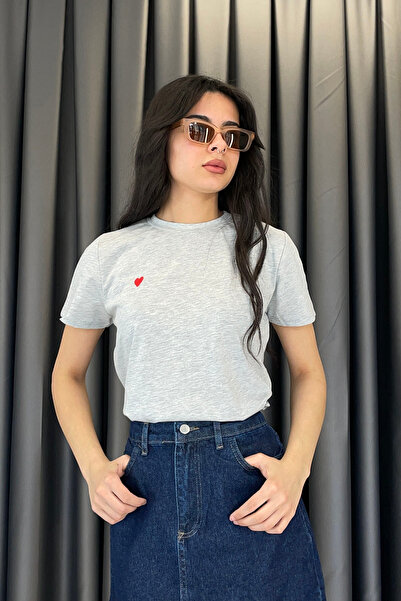 Noa&Noa Heart Embroidered T-Shirt - Gray Gray