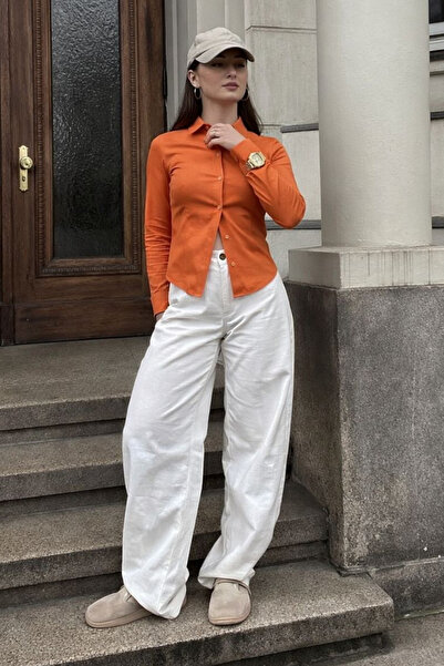 Seeh Orange Long Sleeve Fitted Shirt Sh356