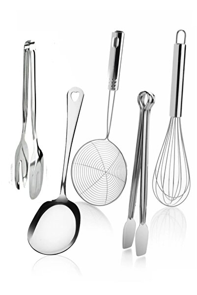 Kitchen Damys Stainless Steel 5 Piece Set Salad Tongs Serving Spoon Colander ...