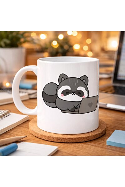 sylar كوب بورسلين لطيف بنقش الراكون مع حامل لابتوب موديل 114 - كوب قهوة ممتع ...