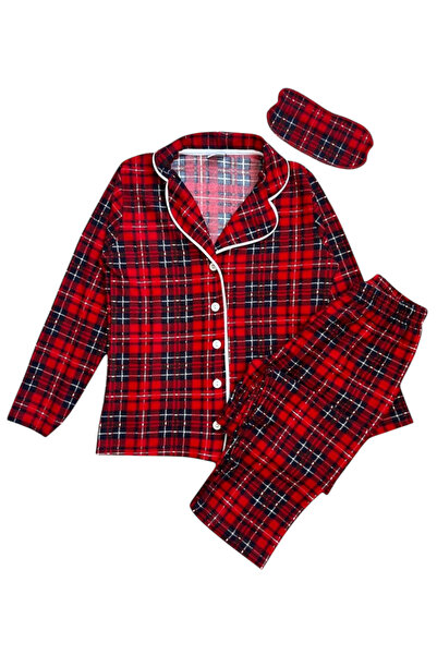 Fil Kids Детски памучен суетен комплект пижама с червена карирана риза с яка ...