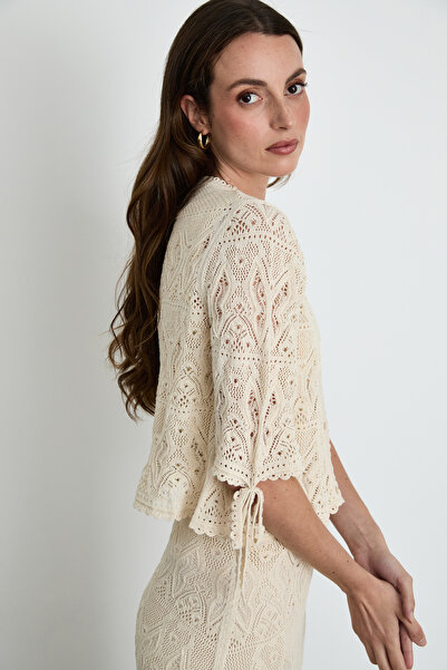 Serianno Organik Pamuk Karışımlı Düğme Detaylı Ajurlu Hırka