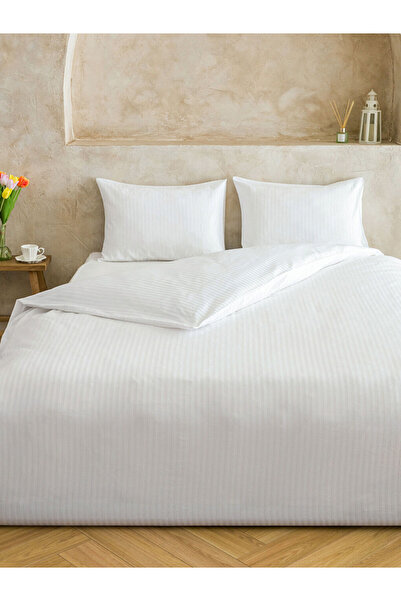 LC Waikiki Σετ Παπλωματοθήκης Διπλής Κρεβατοκάμαρας από Λευκό Βαμβακερό Σατέν