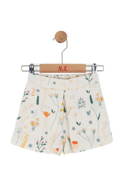 nk kids Baby Girl 1-4 Years Old Floral Print Cover-Ups Linen Shorts Cream
