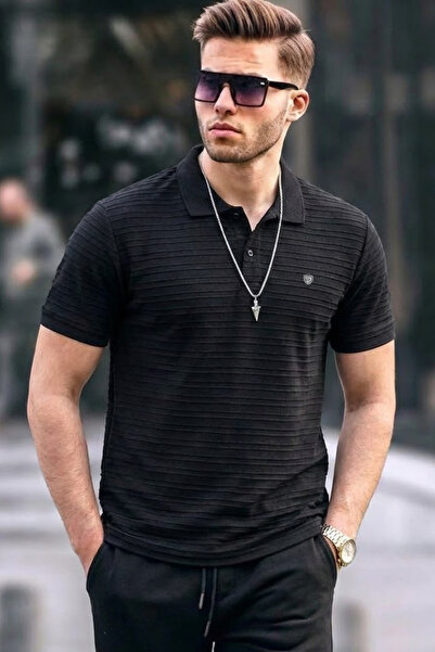 COMBİNE MİCHAİL Men's Basic Black Comfort Polo Neck T-Shirt