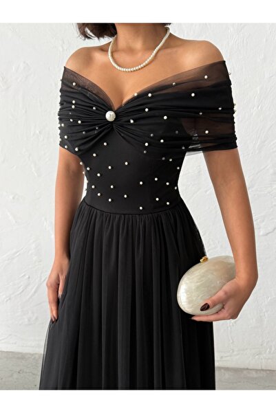 ADAMODA.RO Long tulle dress with pearl details