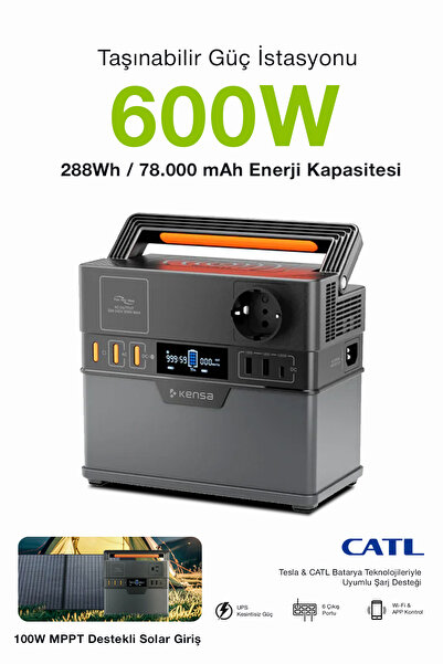 Kensa 600W Taşınabilir Güç İstasyonu 78000 mAh Kablosuz Şarjlı Solar Destekli...
