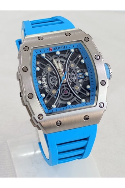 Curren silikon-plastik kordonlu, takvim göstergeli, su geçirmez erkek kol saati