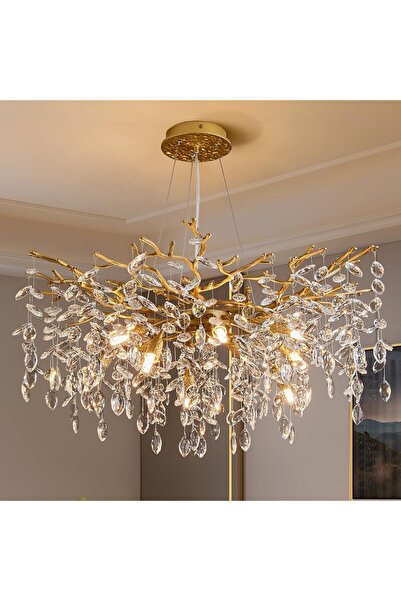 RFAN Chandelier, Model 33007/460, Crystal Texture, Metal, 6 X E14, Gold
