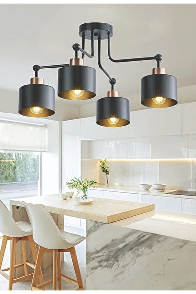 zola Candelabru metalic cu 4 brațe, montare pe tavan, 230V, 60W, E27, negru