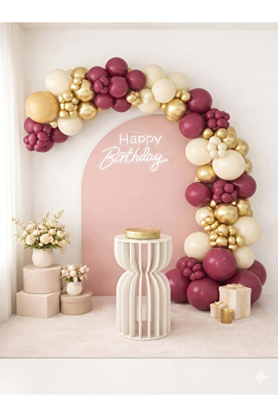 party mix Gold Balon Zinciri – Wildberry Krem Gold Balon Set - Pastel Balon -...