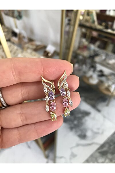 the ASEL İNCİ Renkli Taş Detaylı Kanat Model Küpe (Xuping-kararmaz)