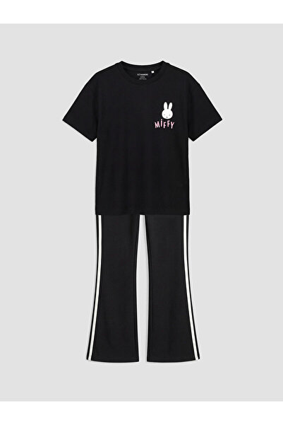 LC Waikiki Black miffy Printed girls' t-shirt and leggings set