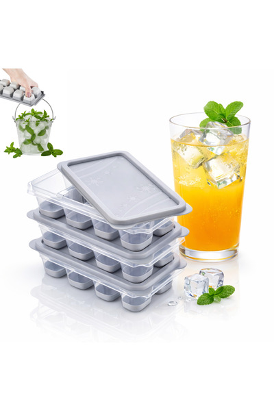 Salestore.ro Set of 3 Ice Cube Molds, Food Grade Silicone, 24 Cubes, Leak-Pro...