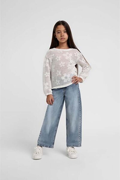 Escabel Girl Child 5-14 Years Stone Embroidered Floral Detailed Knitwear Mesh...