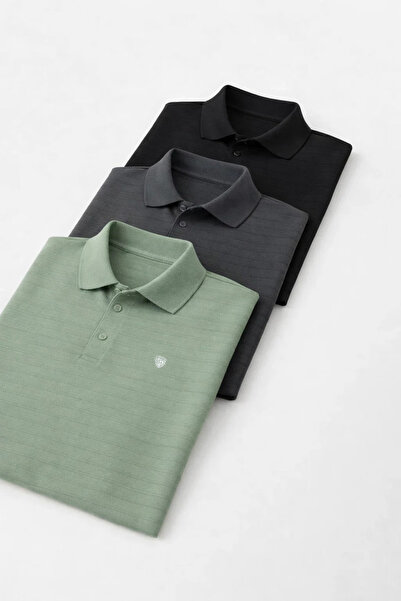 COMBİNE MİCHAİL Men's Daily Trend Loose 3-Piece Polo Collar T-Shirt