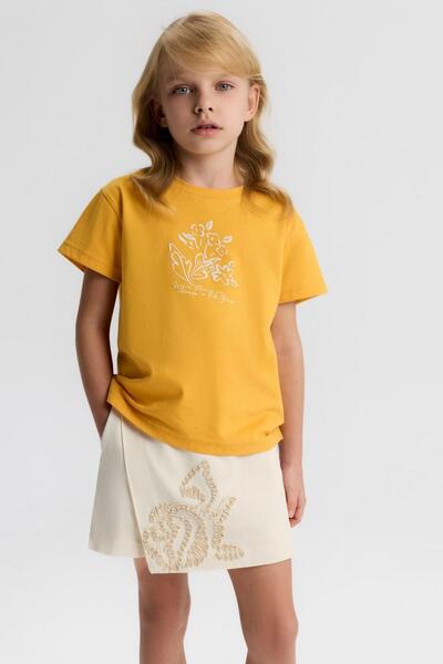 nk kids Girl Child 4-8 Years Old Tencel Fabric Motif Shorts Skirt Cream