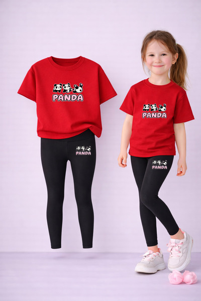 LORVEX Girl's Set T-Shirt and Stretchy Leggings Set 100% Cotton Panda Printed...