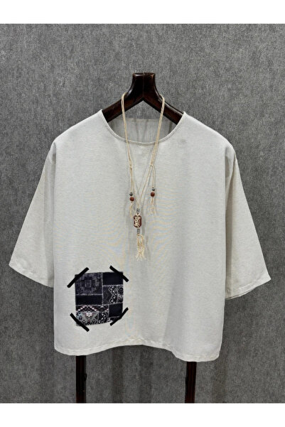 FıttingRoom Oversize Bohemian Fakir Sleeve Beige Cotton Tshirt