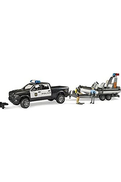 Bruder RAM 2500 police pickup, L+S module, trailer with boat, model vehicle (...