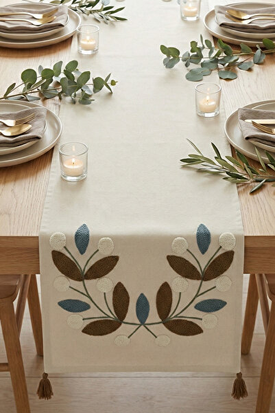 cottoncloth Papatya Bohemian Punch Embroidered Tasseled Cotton Table Runner (...