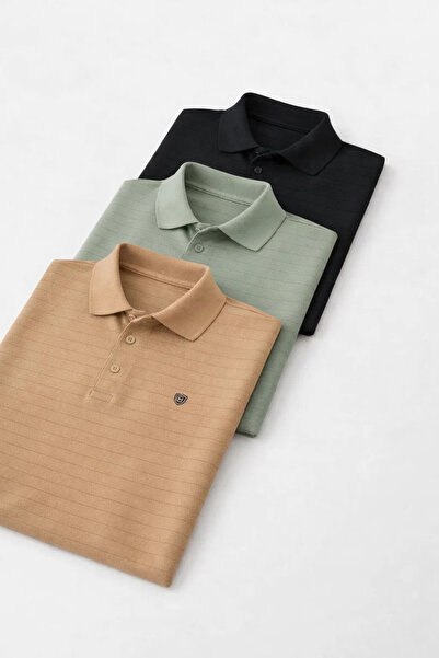COMBİNE MİCHAİL Men's Daily Trend Loose 3-Piece Polo Collar T-Shirt