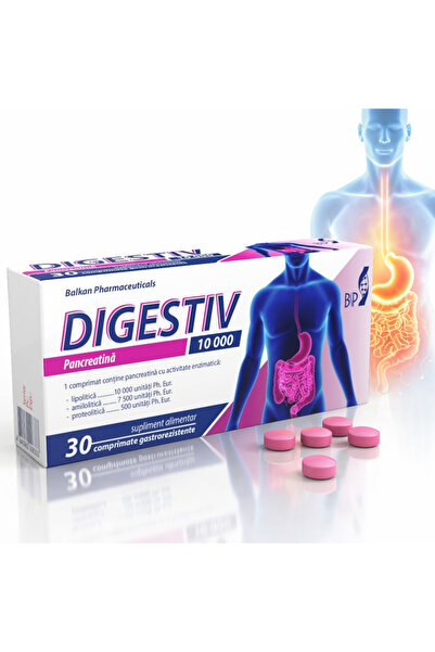 Balkan Pharmaceuticals Supliment Alimentar Digestiv, 10 000 U, Pancreatină, F...