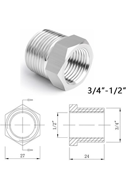 genric 3/4" x 1/2" Reducer Bush, Used for Washing Machine | Dishwasher Hose Pipe Fitting Connector Adapter