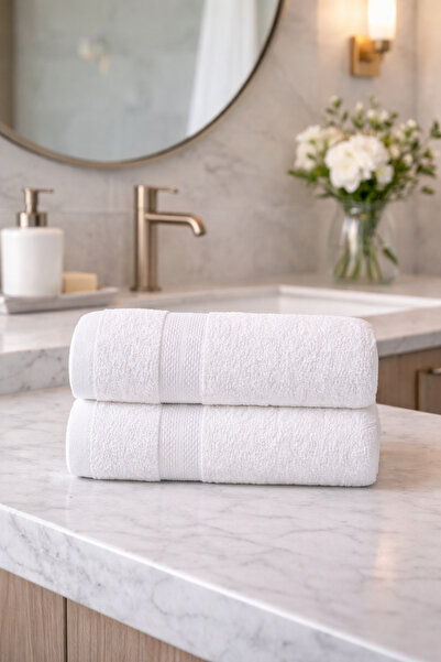 Ellaline 2 Pieces of White Hotel Towels 100% Certified Cotton 70X130Cm Premium Bath Towel Set