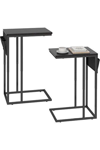 A Set de 2 măsuțe laterale în formă de C, cadru metalic și PAL, 40x30x64 cm, ...