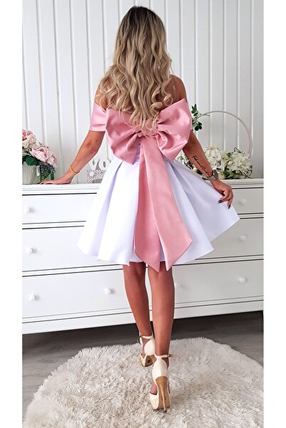 Voguesta Short Elegant Baby Doll Dress Reya White with Pink
