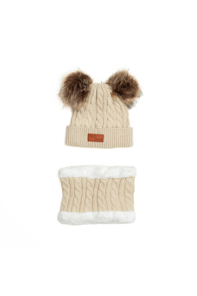 melvelo Set Crochet knitted cap with two detachable moats and fur scarf, chil...