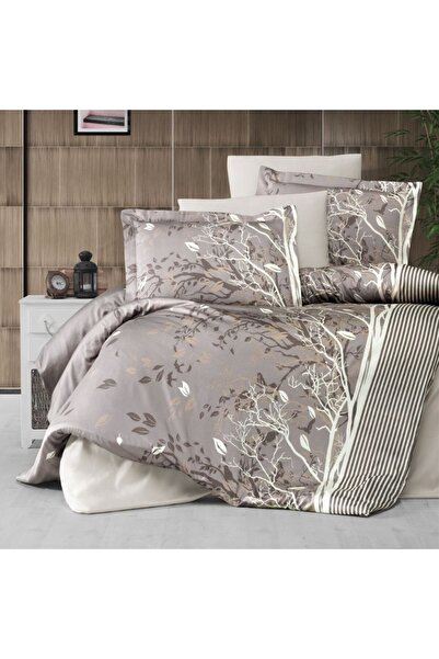 First Choice Luxury Cotton satin Duvet Cover Set 6 pieces, nature and lines p...