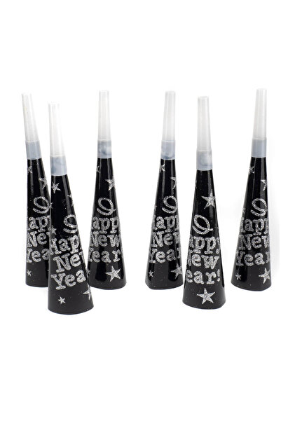 ACTION ONE Eventy set of 6 party trumpets black-silver, 19 cm