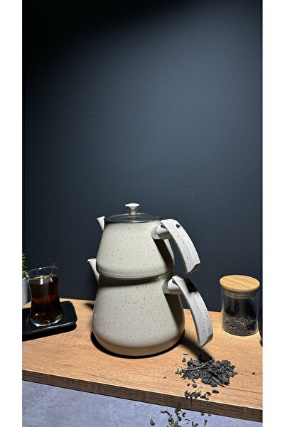 FeyzaDesign Dayanıklı ve şık bakalit kulplu granit çaydanlık takımı