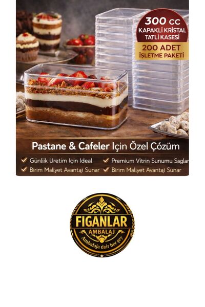 figanlar ambalaj Kapaklı Kristal Dikdörtgen Tatlı Kasesi 300 cc – Şeffaf Priz...