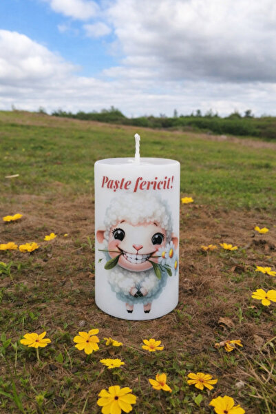 OEM Decorative Easter Candle 10x6 cm, 250g, Lamb with Flower Pattern, "Happy ...
